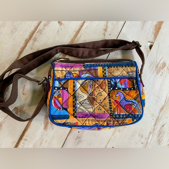 LAUREL BURCH quilted abstract love horses purse crossbody bag colorful 90s patch - Picture 2 of 15